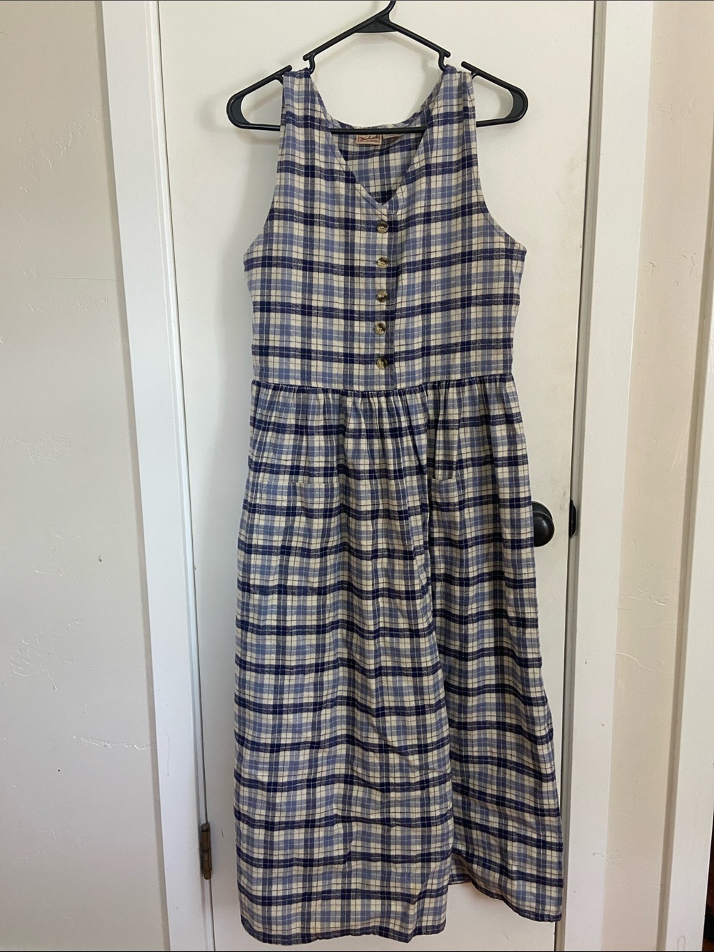 Woolrich Blue and Cream Plaid Midi Dress